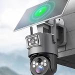 Camera de supraveghere dubla WiFi cu panou solar, 20X ZOOM optic, exterior/interior, rotire, leduri lumina, comunicare bidirectionala, alarma, acumulatori incorporati