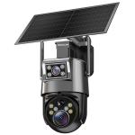 Camera de supraveghere dubla 4G cu panou solar, 20X ZOOM optic, exterior/interior, rotire, leduri lumina, comunicare bidirectionala, alarma, acumulatori incorporati