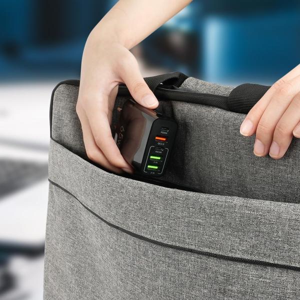 Încărcător Rapid 65W, 5 Porturi USB, 3x USB-A, 2x USB-C, Compatibil iPhone, Samsung, Xiaomi, Huawei, Multiport pentru Telefon, Smartwatch, Negru