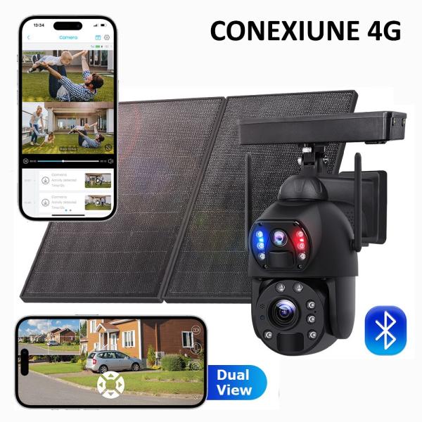 Camera de supraveghere 4G cu panou solar , ZOOM optic , dual lens