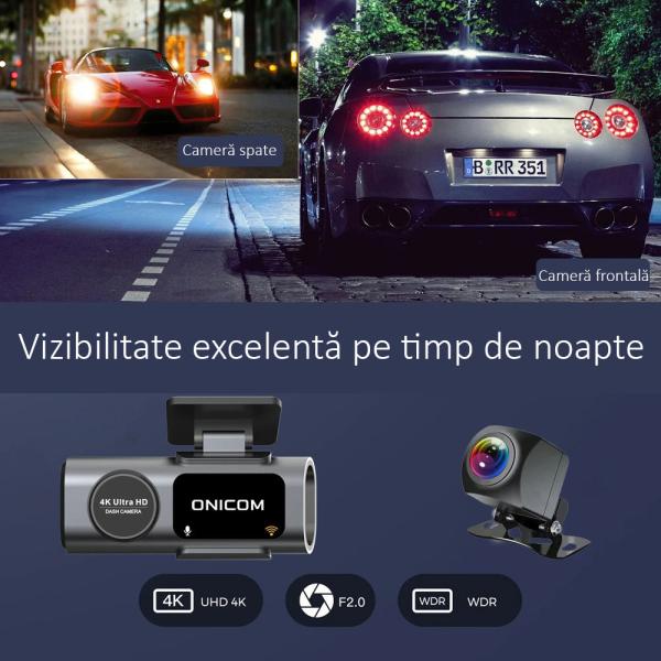 Camera Auto DVR, 4K Ultra HD, Vedere nocturna, G-Sensor, GPS, Camera marsarier, 170° unghi, Inregistrare in bucla
