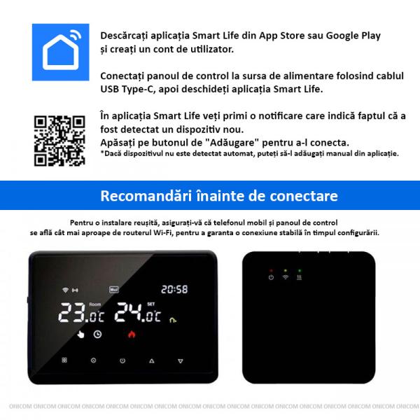 Termostat de ambient inteligent, WI-FI, Controlat Prin Internet/Smartphone, RF Wireless, Pentru Controlul Temperaturii Ambientale, Negru