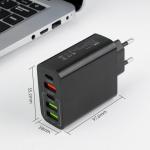Încărcător Rapid 65W, 5 Porturi USB, 3x USB-A, 2x USB-C, Compatibil iPhone, Samsung, Xiaomi, Huawei, Multiport pentru Telefon, Smartwatch, Negru